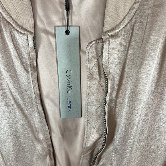 Calvin Klein Jeans Woman Puffy Satin Bomber Jacket Size Large Pink New With Tags - Picture 6 of 13
